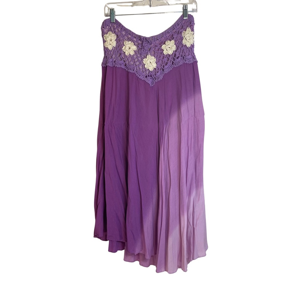 Gypsy Rose BoHo Shades of Purple Maxi Skirt Crochet Details Sz M see measurement